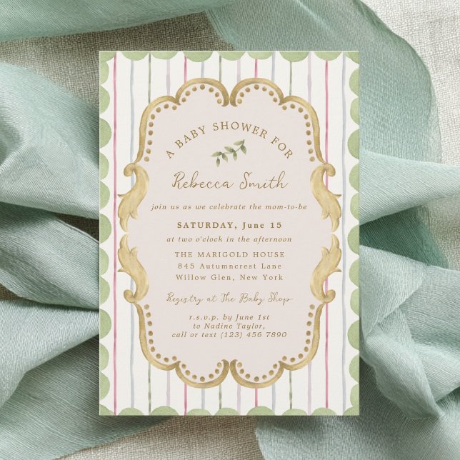 Trendig Grandmillennial Botanisk Ram Babyshower Inbjudningar (Skapare uppladdad)