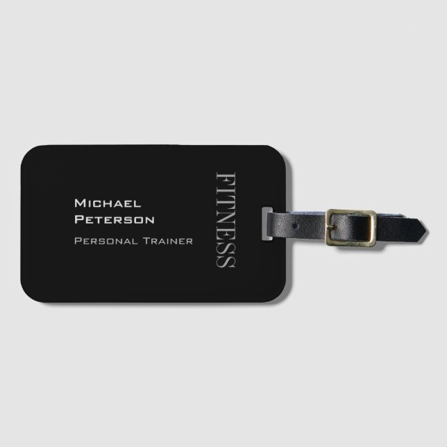 Trendig Grått Black Fitness Sport Lägg till Namn Bagagebricka (Framsida horisontal)