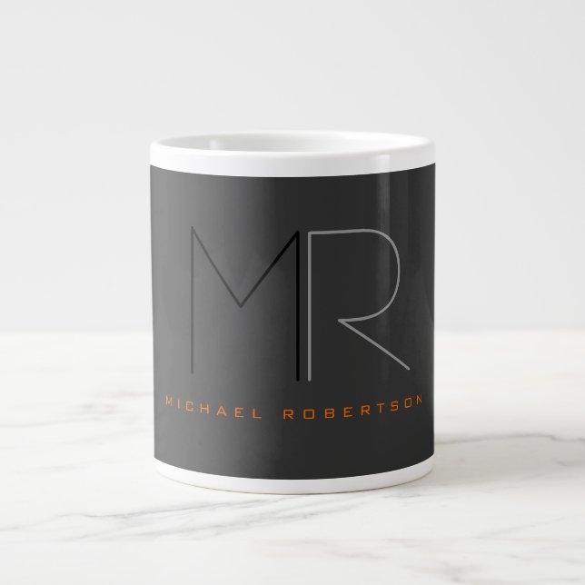 Trendig Grått Black Monogram Plain Jumbo Mugg (Framsidan)