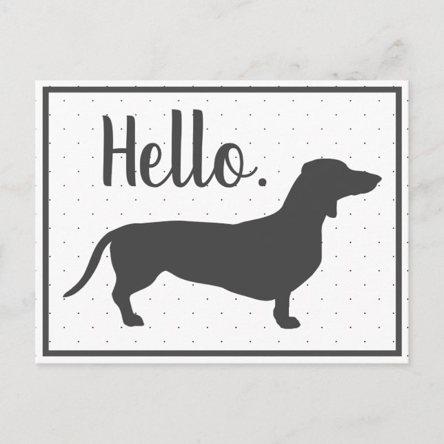 Trendig Grått Dachshund & Black Dots Hej Vykort (Framsida)