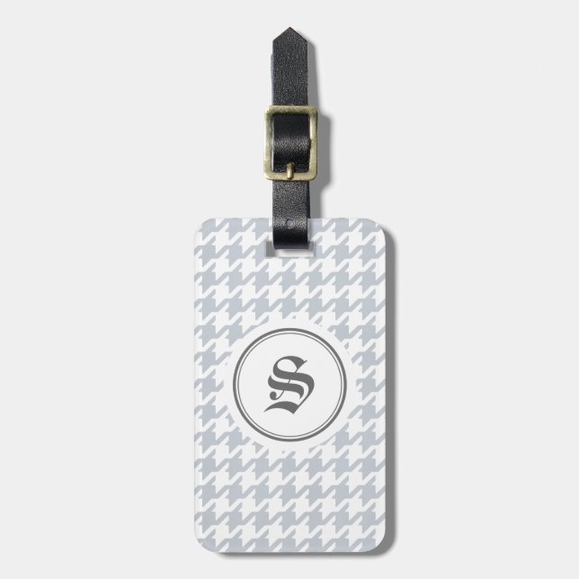 Trendig-grått-houndstooth med monogram bagagebricka (Vertikal Framsida)