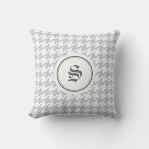 Trendig-grått-houndstooth med monogram kudde