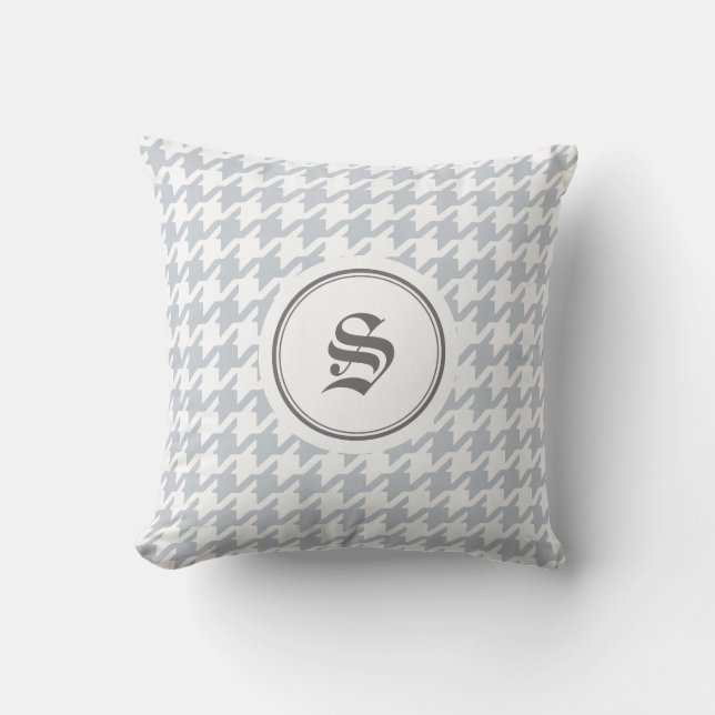 Trendig-grått-houndstooth med monogram kudde (Framsida)