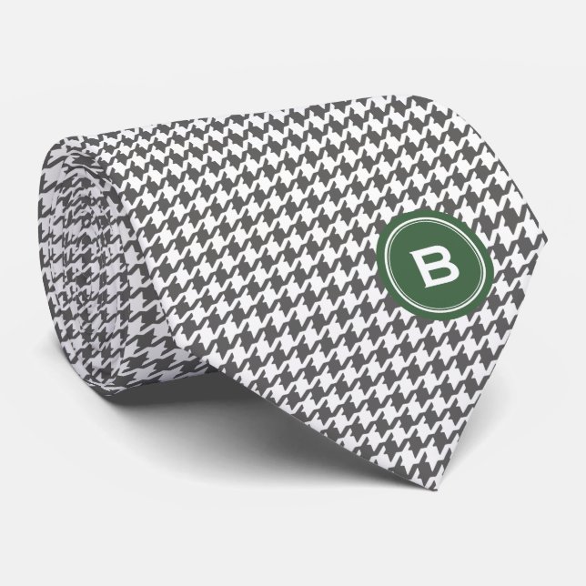 Trendig-grått-houndstooth med monogram slips (Rullad)