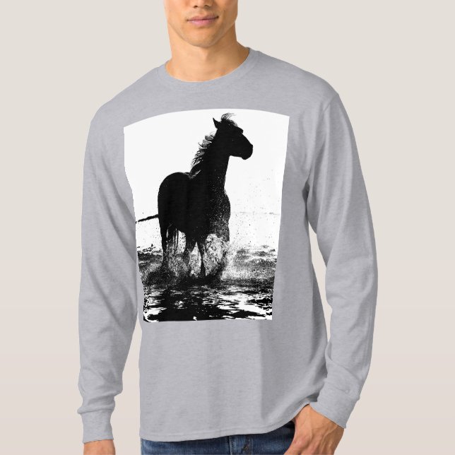 Trendig Grått Modern Running Horse Pop Art-mall T Shirt (Framsida)