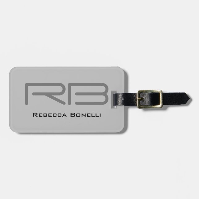 Trendig Grått Monogram minimalistiskt Plain Bagagebricka (Horisontell Framsida)