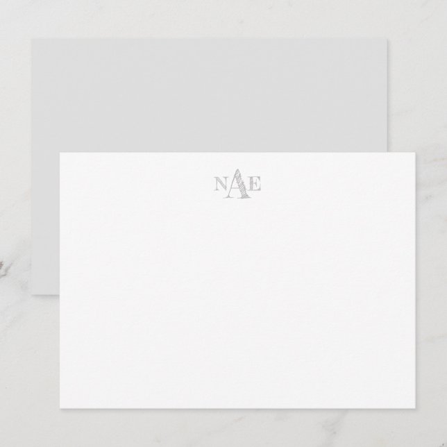 Trendig Grått och vitt monogrammat platta anteckni Inbjudningar (Fram/baksida)