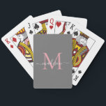 Trendig Grått  Rosa Monogram Chic Modern skript Casinokort<br><div class="desc">Elegant  Rosa Grått Monogram Snyggt Girly Feminine Script Namn Uppspelningskort</div>