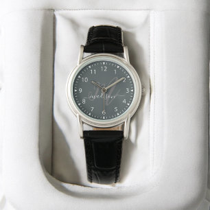 Trendig Grått Snyggt Monogram Initial och Namn Armbandsur