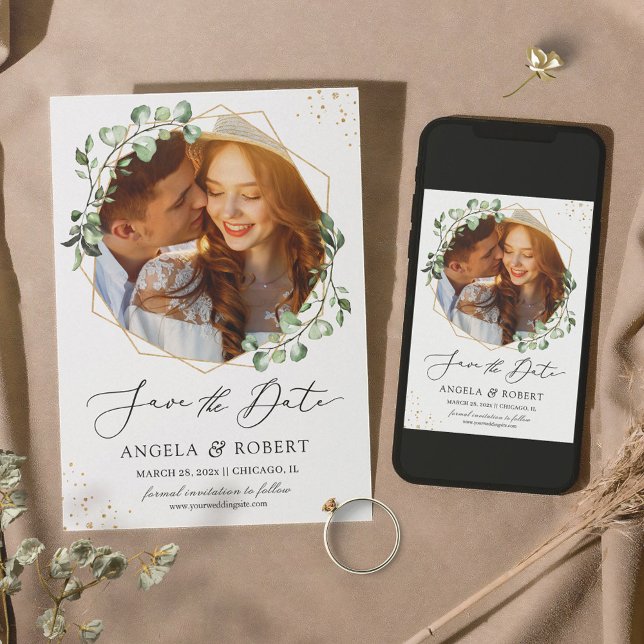 Trendig Greenery Eucalyptus Geometric Ram Photo Spara Datumet (Skapare uppladdad)