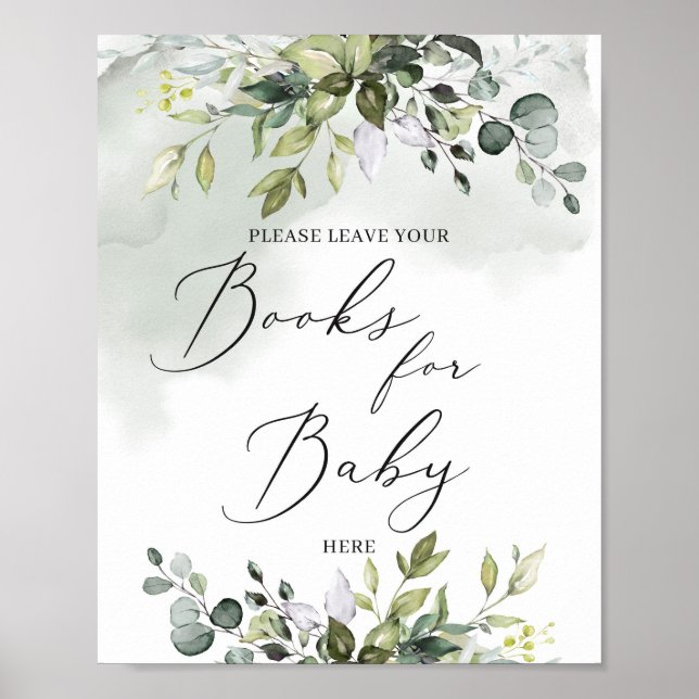 Trendig greenery foliage boho bokar för baby tecke poster (Framsidan)