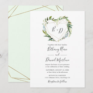 Trendig Greenery med Geometric Heart Bröllop Inbjudningar
