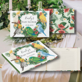 Trendig Grey Tropical Parrots Baby Shower Gästböcker
