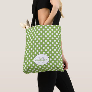 Trendig Grey White polka dots mönster Monogram Tygkasse