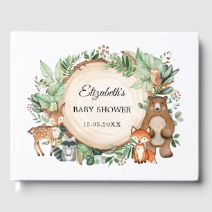 Trendig Grey Woodland Animals Baby Shower Gästböcker
