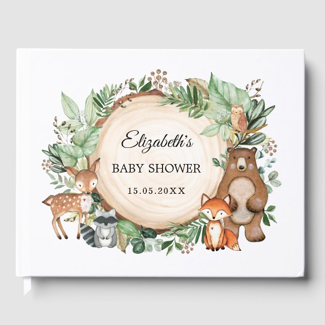 Trendig Grey Woodland Animals Baby Shower Gästböcker (Framsida)