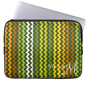 Trendig Grön Gul Chevron Sicksack Anpassad Monogra Laptop Fodral