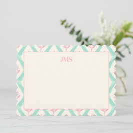 Trendig grön mönster monogram papper anteckningskort