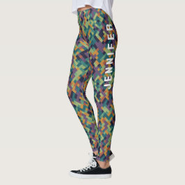 Trendig grön Pixel Art Namn Och Abstrakt Mönster Leggings