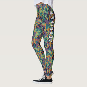 Trendig grön Pixel Art Namn Och Abstrakt Mönster Leggings