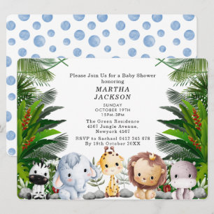 Trendig grönska djungel safari djur baby shower  inbjudningar