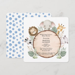 Trendig grönska djungel safari djur baby shower inbjudningar