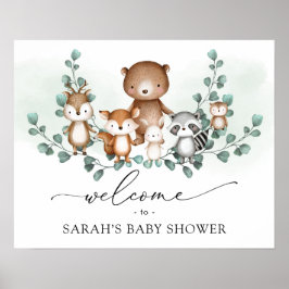 Trendig grönska Skogs Baby Djur Välkommen Poster