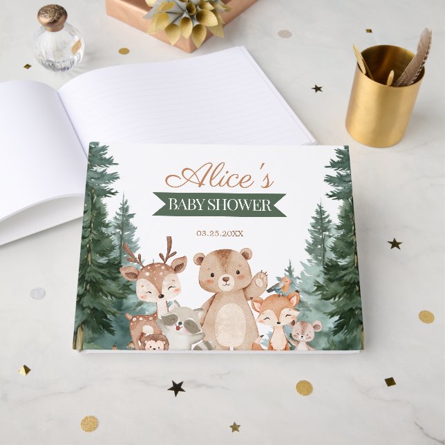 Trendig grönska Skogs djur Baby Shower  Gästböcker (Framsida Öppen)