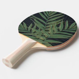 Trendig Grönt Handflatan Löv Guld Strokes Grått Pingisracket