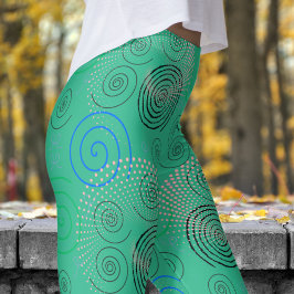 Trendig Grönt Hypnotic Swirls Mönster Leggings