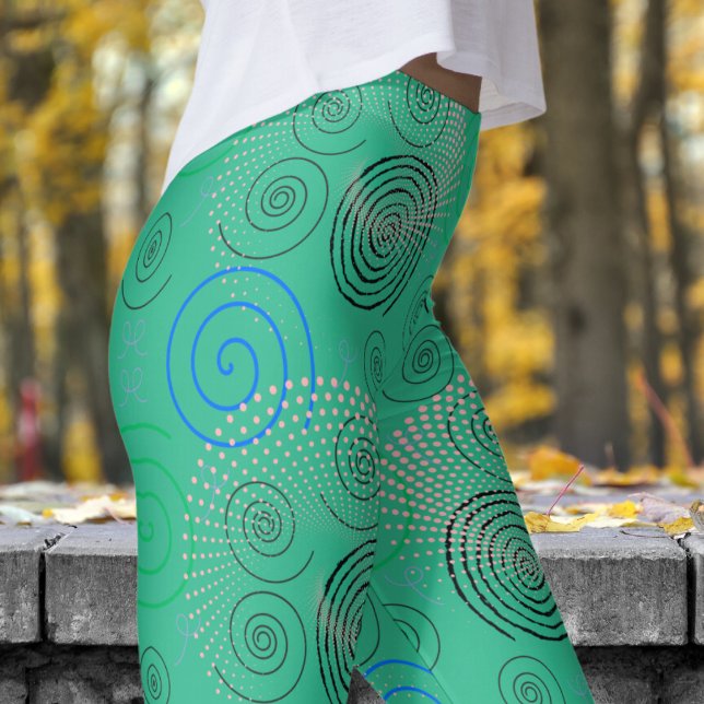 Trendig Grönt Hypnotic Swirls Mönster Leggings (Hypnotic Swirls on Green)
