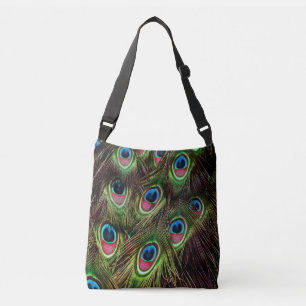 trendig grönt lila teal turquise peacock-fjädrar axelväska