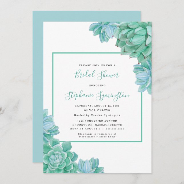 Trendig Grönt Succulents möhippa Inbjudningar (Fram/baksida)