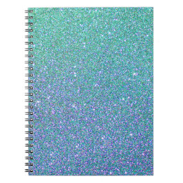 Trendig Grönt Teal Blue Glitter Mönster Anteckningsbok Med Spiral