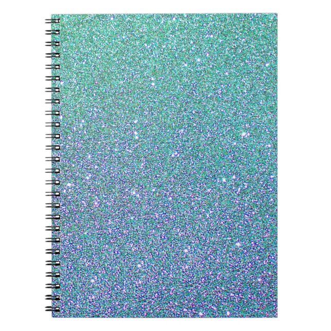 Trendig Grönt Teal Blue Glitter Mönster Anteckningsbok Med Spiral (Framsidan)