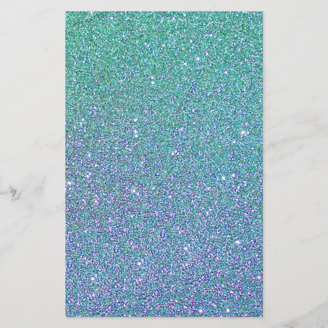 Trendig Grönt Teal Blue Glitter Mönster Brevpapper (Framsida)