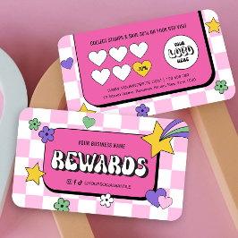 Trendig Groovy Logotyp Retro Rosa Lash Nagel Salon Lojalitetskort