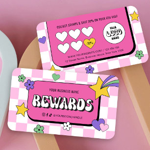 Trendig Groovy Logotyp Retro Rosa Lash Nagel Salon Lojalitetskort