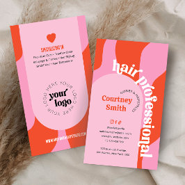Trendig Groovy Rosa & Red Hair Salon Hairdresser Visitkort
