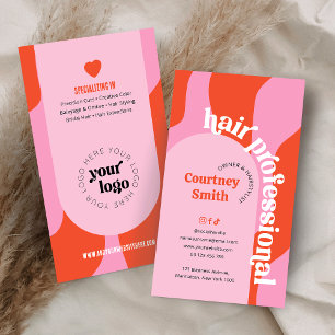 Trendig Groovy Rosa & Red Hair Salon Hairdresser Visitkort