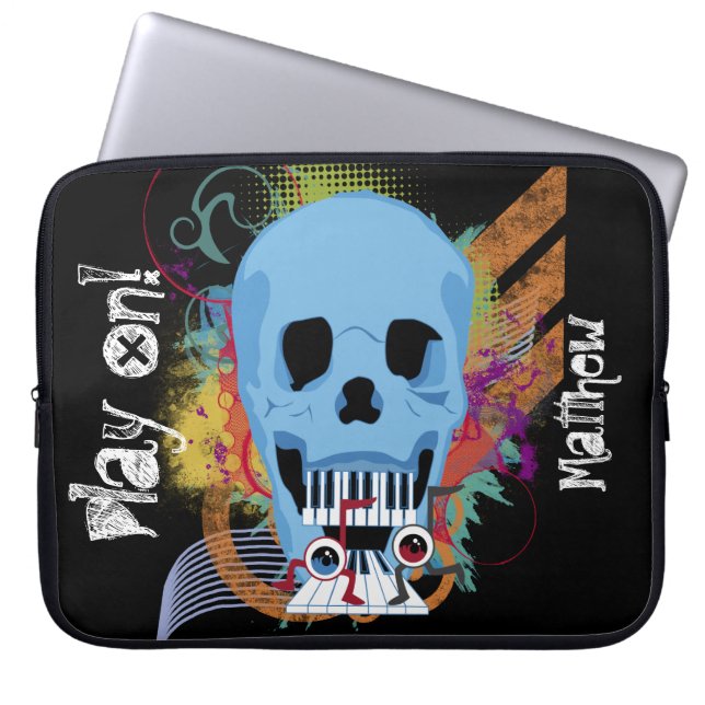 Trendig Grunge Skull Piano Music Laptop sleeve (Framsidan)