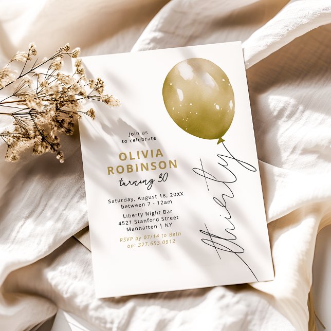 Trendig gul ballong 30-års födelsedag inbjudningar (Skapare uppladdad)