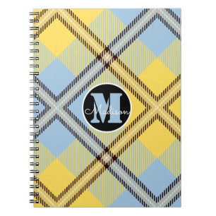 Trendig gul blå karott randig monogram skriptnamn anteckningsbok