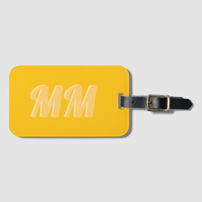 Trendig gul ljus modern monogram initial bagagebricka (Framsida horisontal)