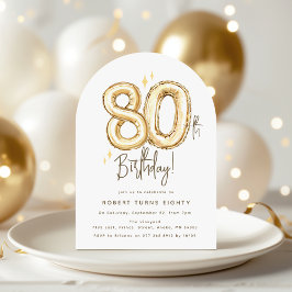 Trendig guld åttio ballong 80-års födelsedagsfest inbjudningar