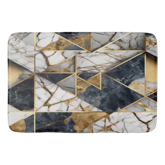 Trendig Guld Black Geometric Marble Mönster Badrumsmatta (Framsidan)