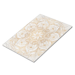 Trendig Guld Blommigt Mandala Marble Design Anteckningsblock