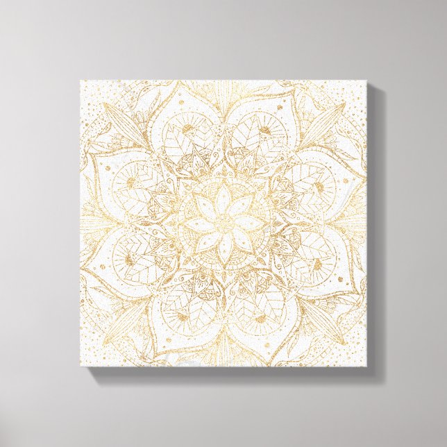 Trendig Guld Blommigt Mandala Marble Design Canvastryck (Framsida)