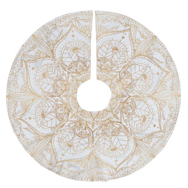 Trendig Guld Blommigt Mandala Marble Design Julgransmatta Borstad Polyester (Framsidan)