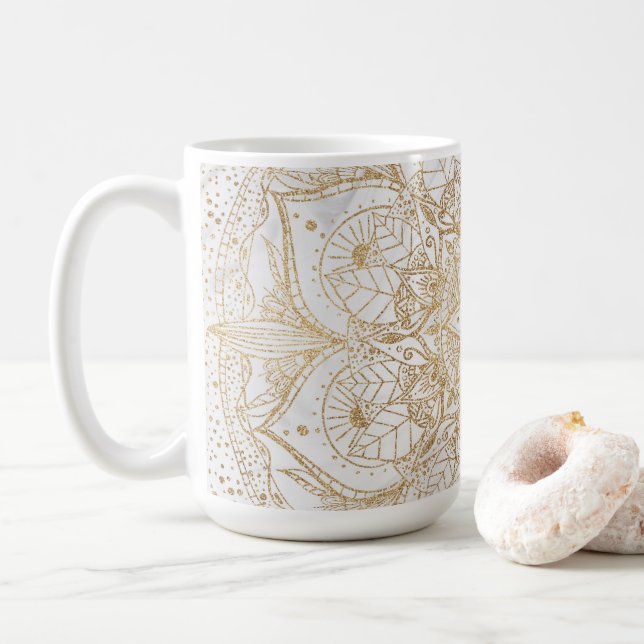 Trendig Guld Blommigt Mandala Marble Design Kaffemugg (Med munk)